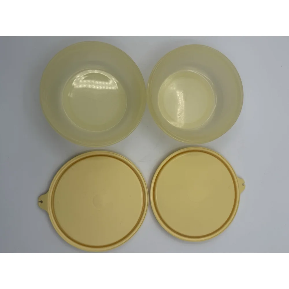 Vintage Tupperware Yellow Snack Bowls w/Lids Set of 2– 300 mL Retro Food Storage